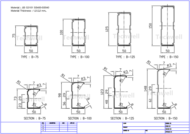 box beam section profile drawing